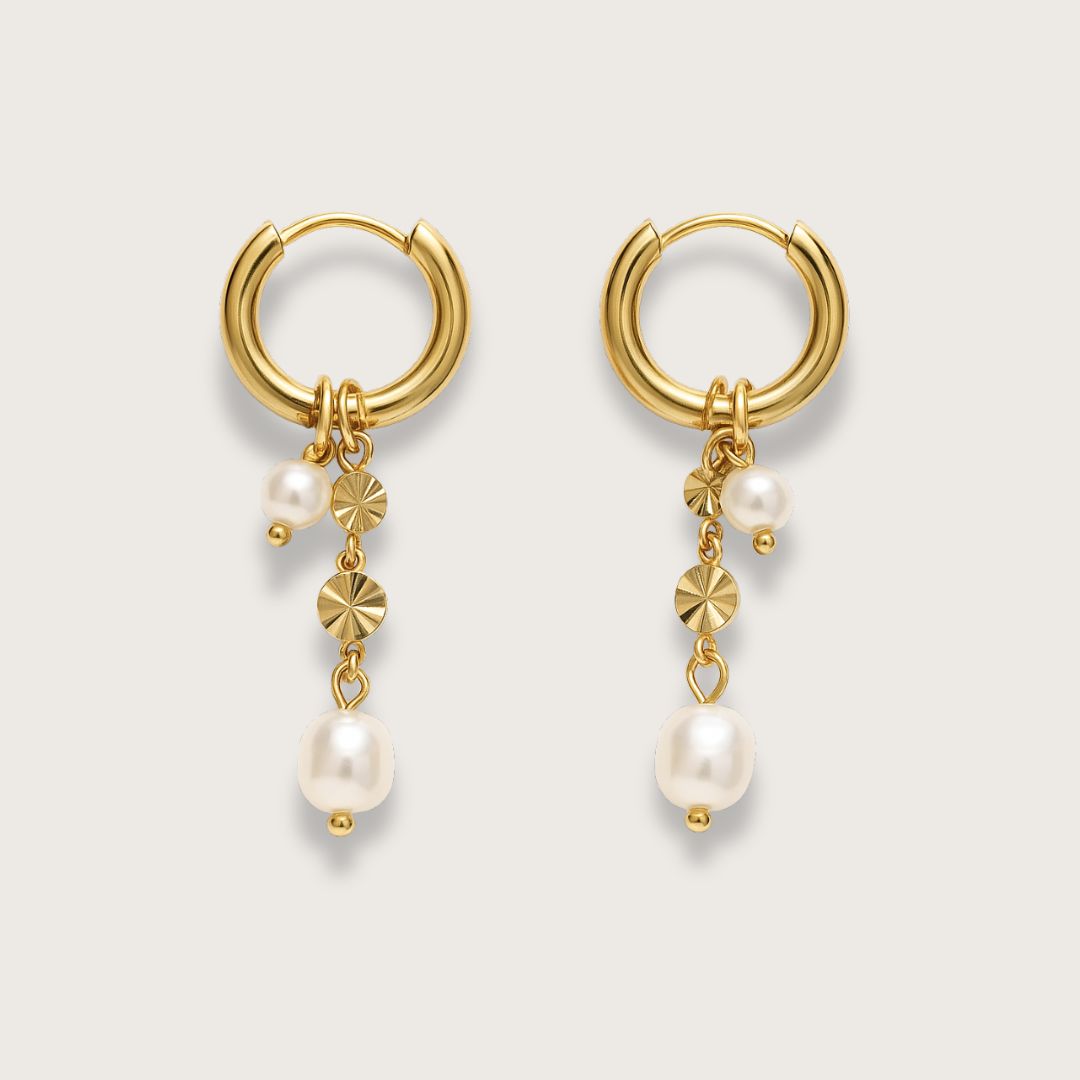 Sylvie øreringe med perlevedhæng – Guld