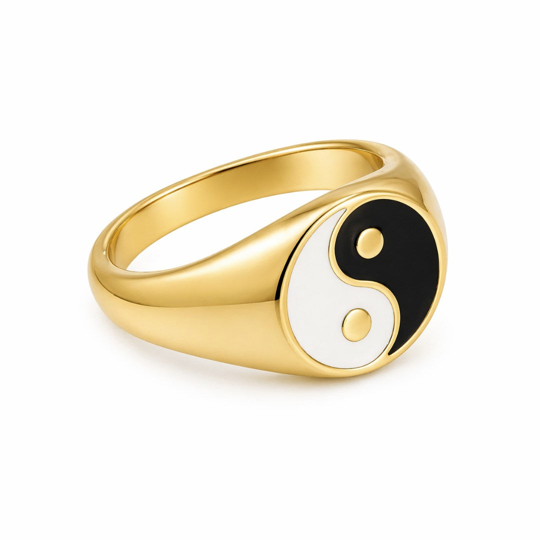 Yin Yang signetring – Guldbelagt