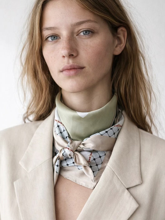 Rhiannon satintørklæde - Beige kant