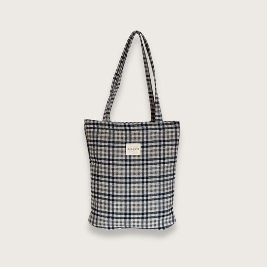 Lille tote bag med klassisk tern i neutrale farver fra det spanske mærke De la Mur - chant du matin