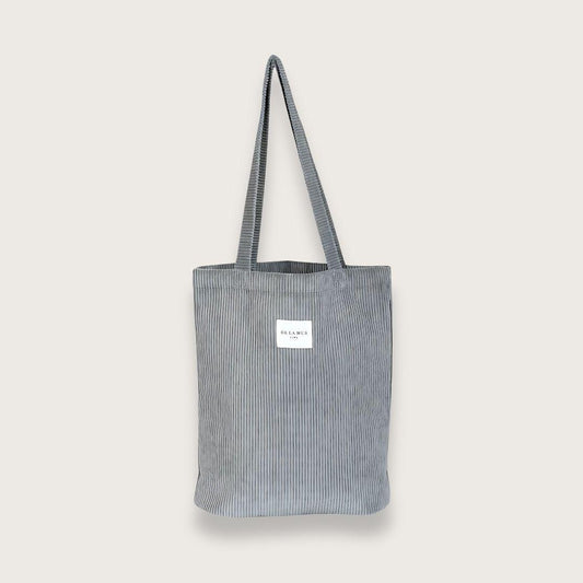 lille totebag i grå fløjl - totebags til kvinder - taske til gym, skole, indkøb, hverdag - de la mur - chant du matin