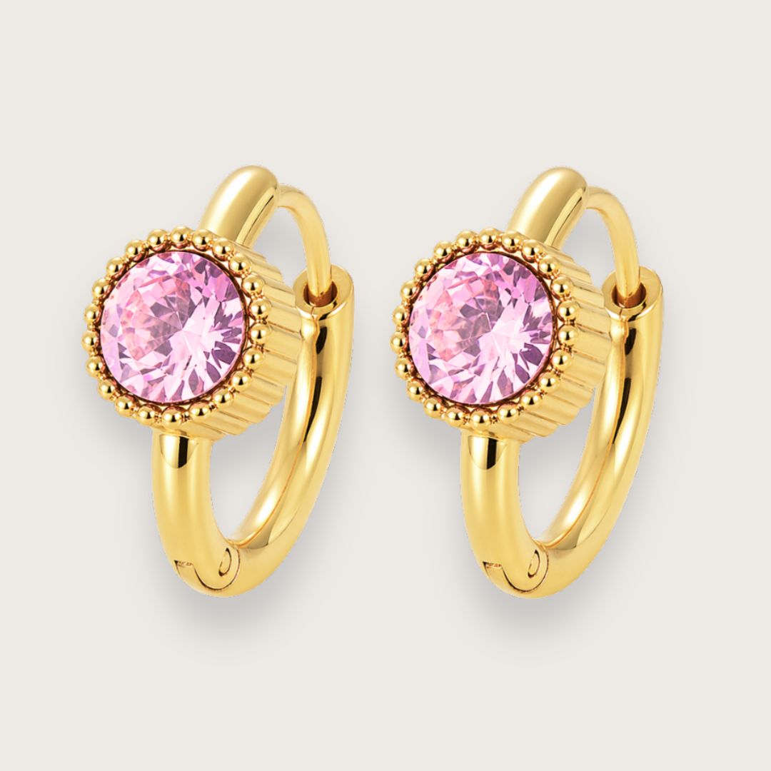 18k forgyldte hoops med lyserøde zirkoner

Små hoops med en pink sten, der føles mere eksklusiv end cute. Den rillede guldkant og den klare facetterede sten giver et hint af vintage og klassiske heirloom vibes.

De smukke Rosie-hoops fungerer både alene for et clean look eller sammen med andre klassiske guldøreringe, hvis du vil have lidt mere stacked energi.

Hoop-øreringene er fremstillet i rustfrit stål med 18k PVD-belægning