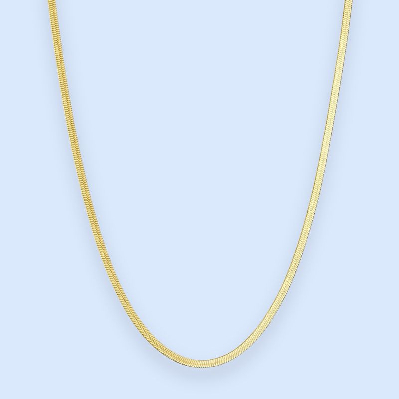 Klassisk flad snake chain-halskæde i 18k forgyldt rustfrit stål

Klassisk og tidløst design
Vandfast og slidstærk
Smuk til mix 'n match med andre halskæder

Den forgyldte Zoé flat snake chain-halskæde er det perfekte match med andre guldhalskæder, fordi den bidrager med et eksklusivt udtryk uden at stjæle for meget fokus.&nbsp;

Zoé er en helt klassisk snake chain-halskæde, som alle bør have i deres smykkeskrin. Halskædens klassiske design fungerer til både hverdag, fest