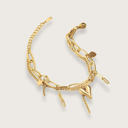 Chloé dobbelt armbånd med hjertevedhæng – Guldbelagt