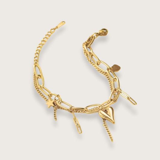 Chloé dobbelt armbånd med hjertevedhæng – Guld