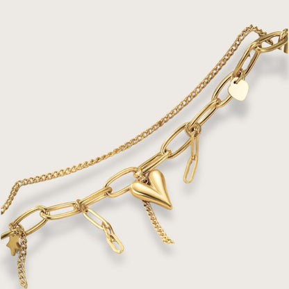 Chloé dobbelt armbånd med hjertevedhæng – Guldbelagt