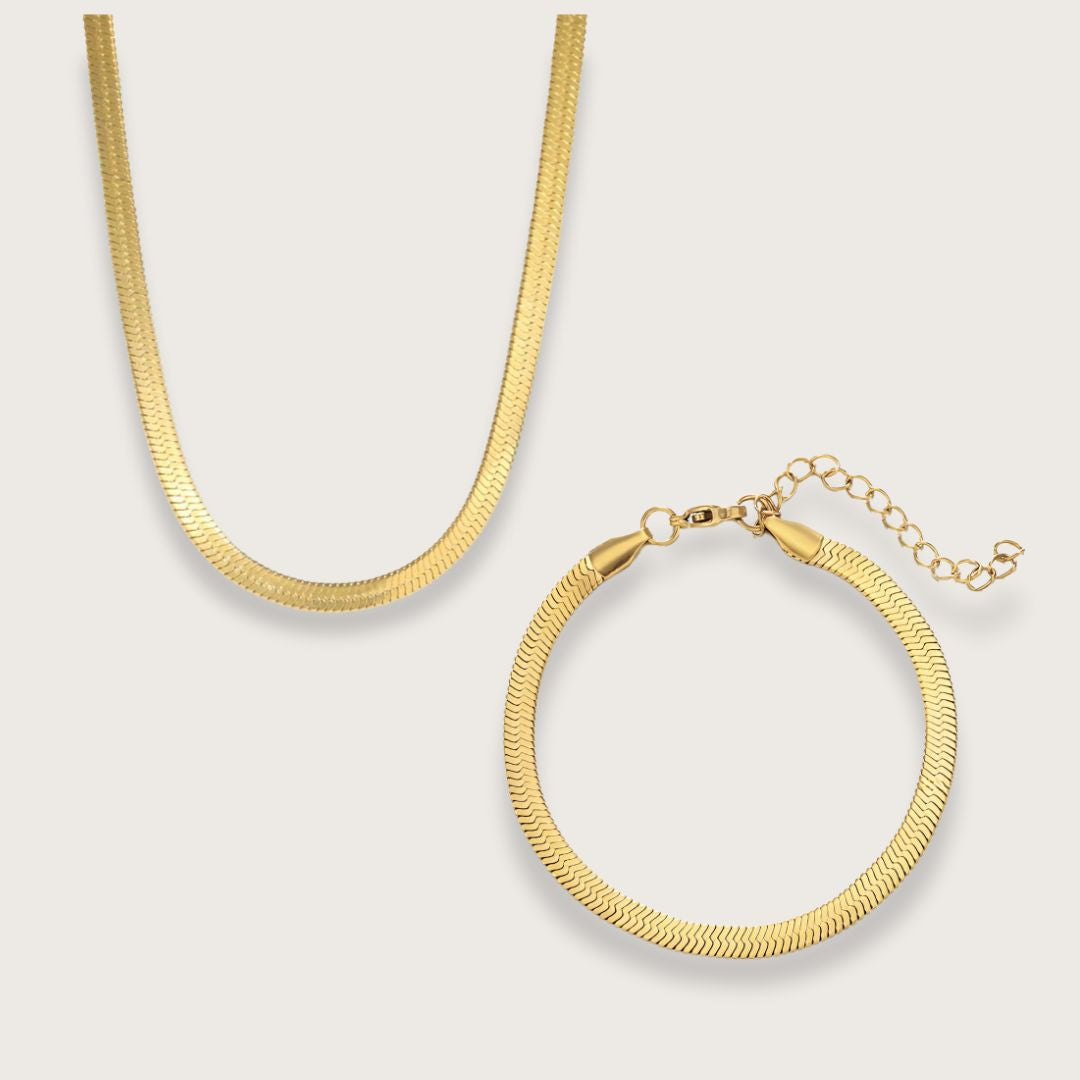 Zoé flat snake chain smykkesæt - Guld