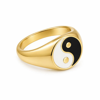Yin Yang signetring – Guldbelagt