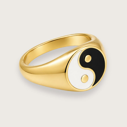 Yin Yang signetring – Guldbelagt