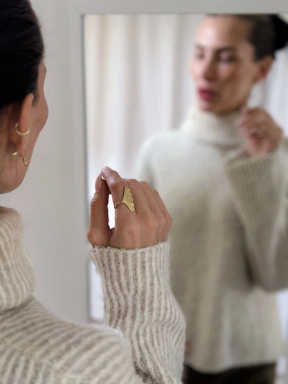 Choupie ring med gingkoblad – Guldbelagt