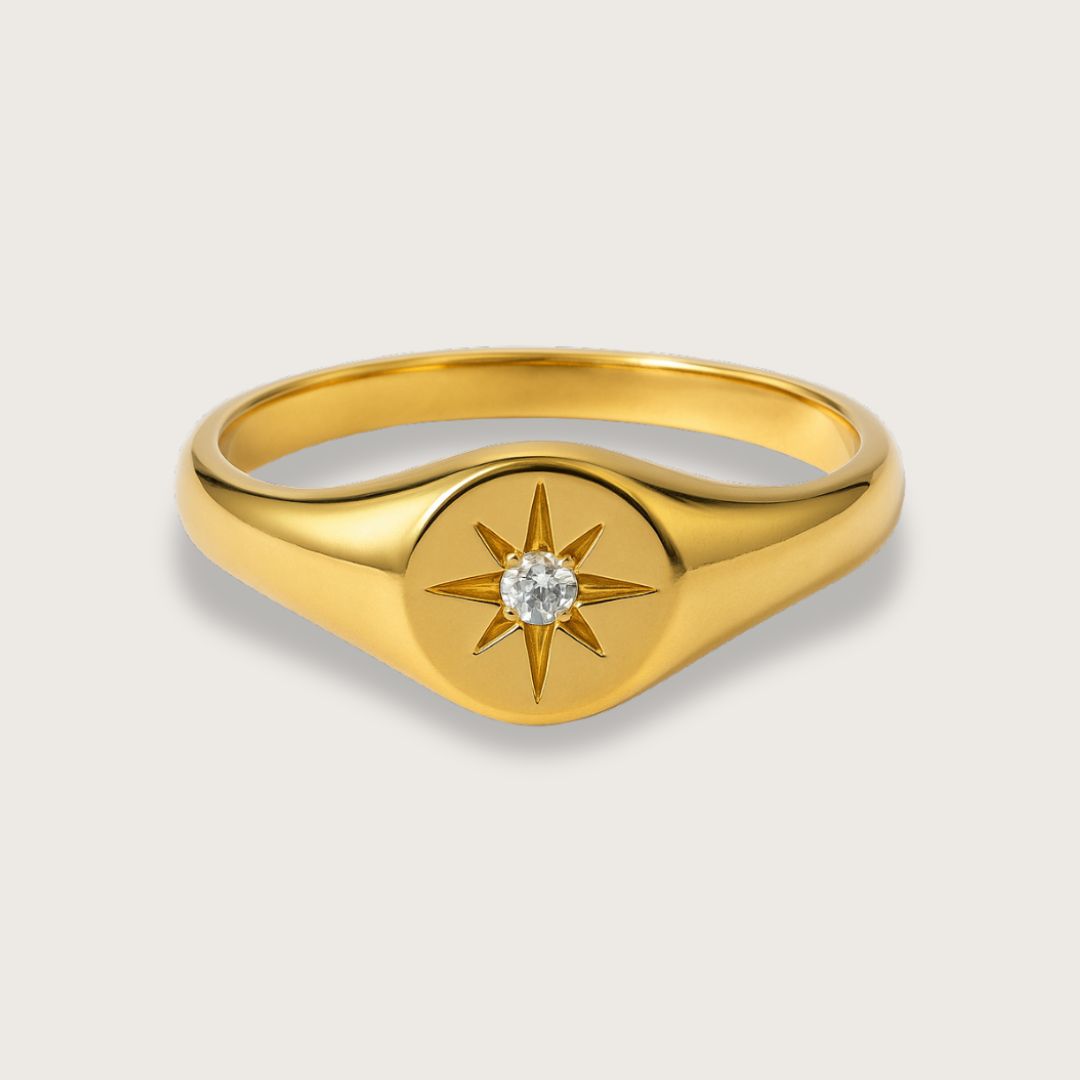 Léa signetring med lille zirkon – Guld