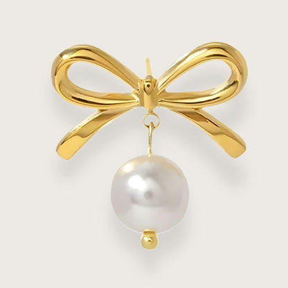 Sløjfeøreringe med perlevedhæng. vandfaste øreringe. guldbelagte smykker guldbelagte øreringe til kvinder - vandfaste smykker til kvinder - gaveidé til kæreste - smukke øreringe til kvinder og piger - guld