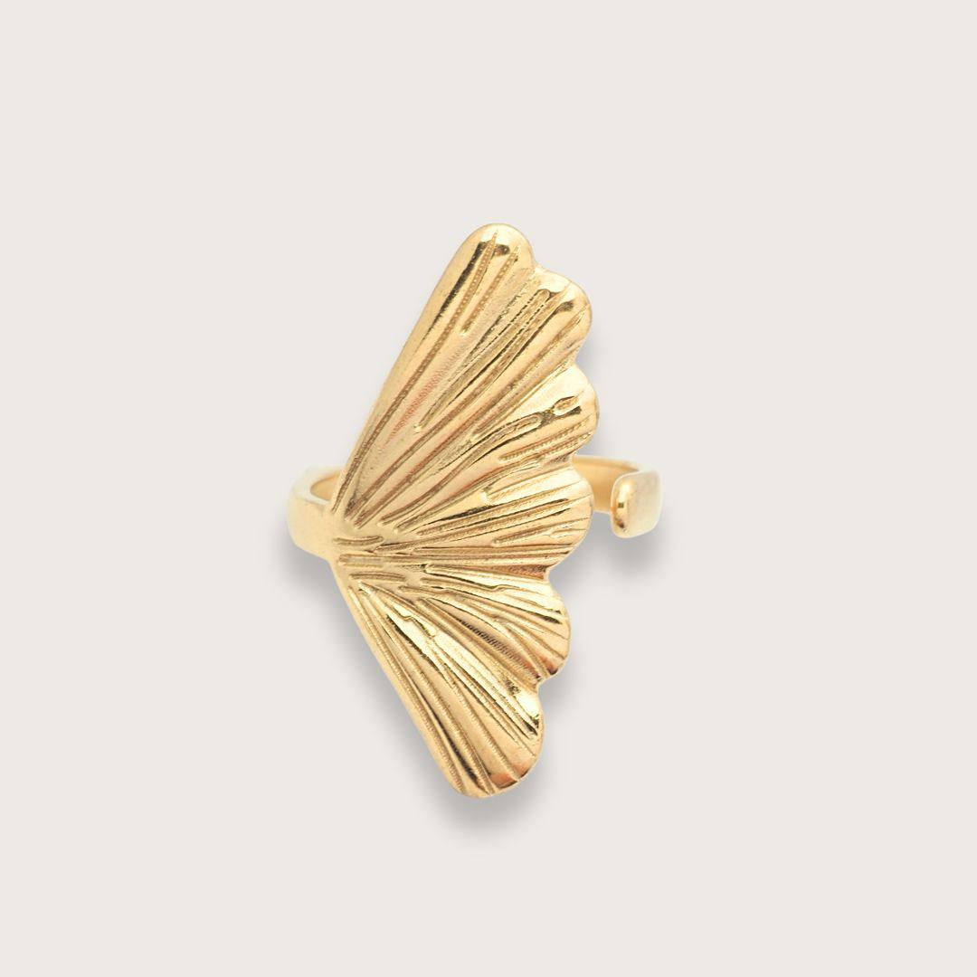 ring med blad - statementring guld - guldring til kvinder - guldbelagt ring med organisk bladmotiv - vandfaste smykker