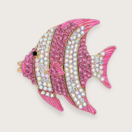 Fina fiske-broche med pink rhinsten