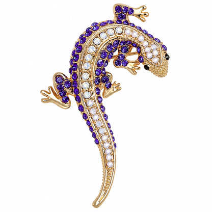 Sally gekko-broche med lilla rhinsten