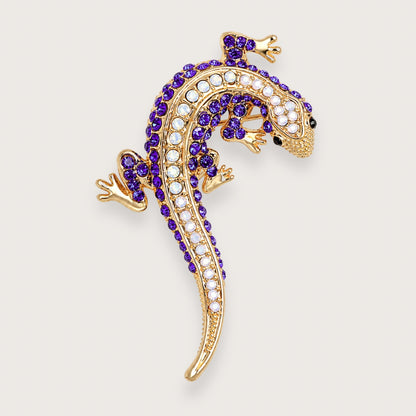 Sally gekko-broche med lilla rhinsten