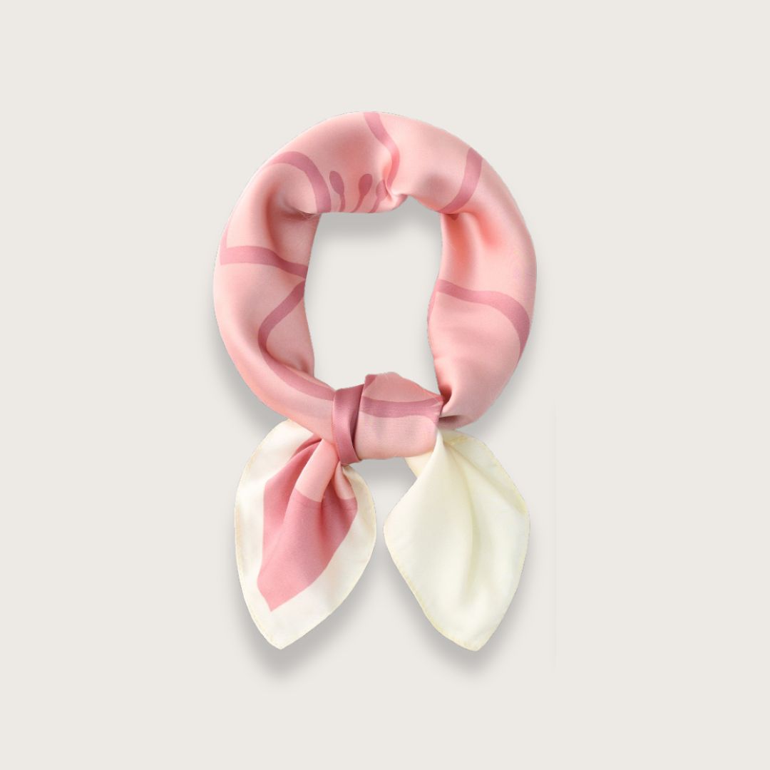 lyserødt satin tørklæde med minimalistisk blomstermotiv lyserødt silketørklæde satintørklæde lyserød og hvid