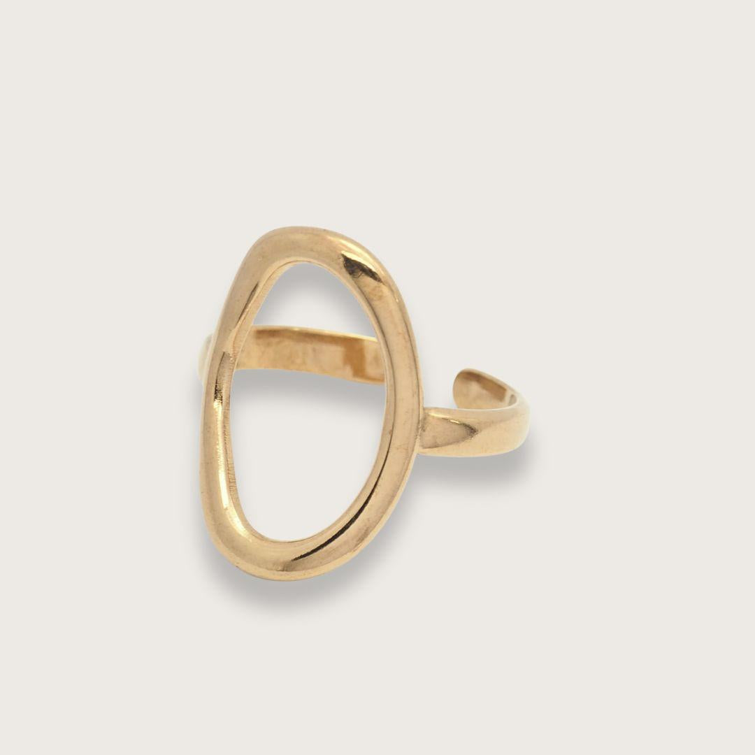 Oval guldring til kvinder - vandfast guldbelagt oval ring i rustfrit stål - chant du matin