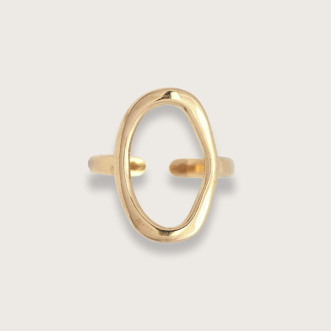 Oval guldring til kvinder - vandfast guldbelagt oval ring i rustfrit stål - chant du matin