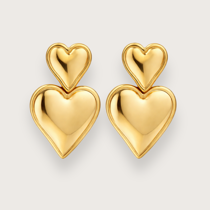 Ophelia double heart hjerteøreringe - Guldbelagte