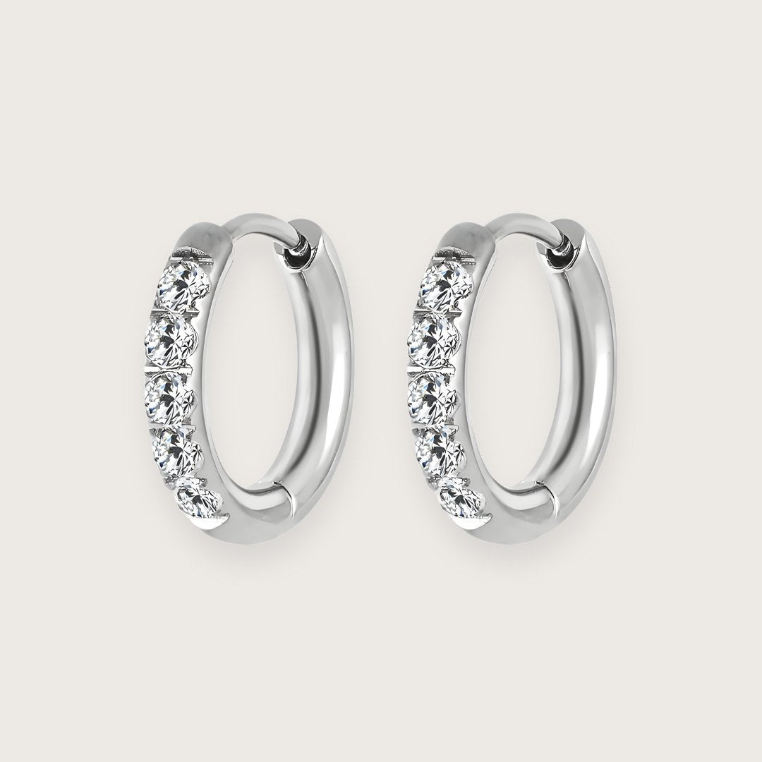 Små sølvfarvede hoops med zirkoner.

De smukke Hallie-hoops er et must-have i enhver smykkesamling.

De små zirkoner giver øreringene et eksklusivt udtryk, og det klassiske design passer til alle lejligheder.&nbsp;

Hallie-øreringene har en diameter på 1 cm, og deres diskrete størrelse gør dem perfekte til hverdag og mix 'n match med andre sølvøreringe.

Hallie-øreringene er fremstillet i sølvtonet rustfrit stål, der er vandfast og slidstærkt.