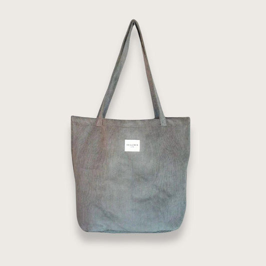 Stor tote bag i gråt fløjl fra de la mur - stor totebag til gym gymnasie skole studiebrug hverdag og weekendbrug - mulepose fra de la mur - chant du matin