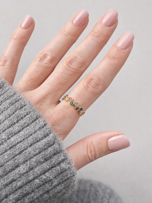 aura zirkonring med farvede zirkoner forgyldt ring til kvinder chant du matin
