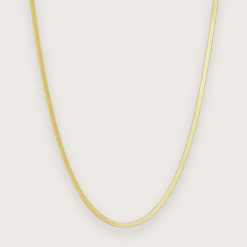Klassisk flad snake chain-halskæde i 18k forgyldt rustfrit stål

Klassisk og tidløst design
Vandfast og slidstærk
Smuk til mix 'n match med andre halskæder

Den forgyldte Zoé flat snake chain-halskæde er det perfekte match med andre guldhalskæder, fordi den bidrager med et eksklusivt udtryk uden at stjæle for meget fokus.&nbsp;

Zoé er en helt klassisk snake chain-halskæde, som alle bør have i deres smykkeskrin. Halskædens klassiske design fungerer til både hverdag, fest