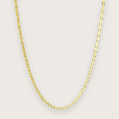 Klassisk flad snake chain-halskæde i 18k forgyldt rustfrit stål

Klassisk og tidløst design
Vandfast og slidstærk
Smuk til mix 'n match med andre halskæder

Den forgyldte Zoé flat snake chain-halskæde er det perfekte match med andre guldhalskæder, fordi den bidrager med et eksklusivt udtryk uden at stjæle for meget fokus.&nbsp;

Zoé er en helt klassisk snake chain-halskæde, som alle bør have i deres smykkeskrin. Halskædens klassiske design fungerer til både hverdag, fest