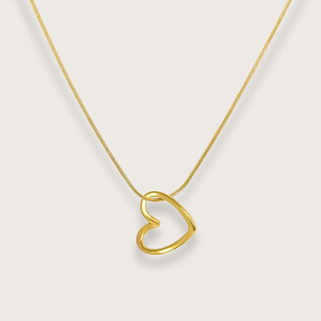 hjertehalskæde - guldbelagt hjertehalskæde med geometrisk åbent hjerte - halskæde med hjertevedhæng - valentinesgaver julegave til hende konfirmationsgave til pige Lucy PVD-belagt vandfaste smykker til kvinder