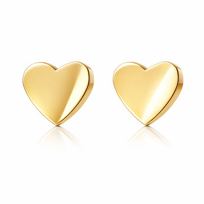 små hjerteøreringe - hjerteørestikkere studs med et enkelt hjertemotiv.

Det lille hjerte giver øreringene et symbolsk udtryk i minimalistisk design. Et par små øreringe, der fungerer både til hverdag, konfirmationer og som gave til mors dag

Smykker til konfirmation, studenterfest, bryllup, hverdag.

Ørestikkerne er fremstillet i rustfrit stål med 18k PVD-forgyldning. vandfaste øreringe.

konfirmationsøreringe, konfirmation ørestikkere mors dags gave